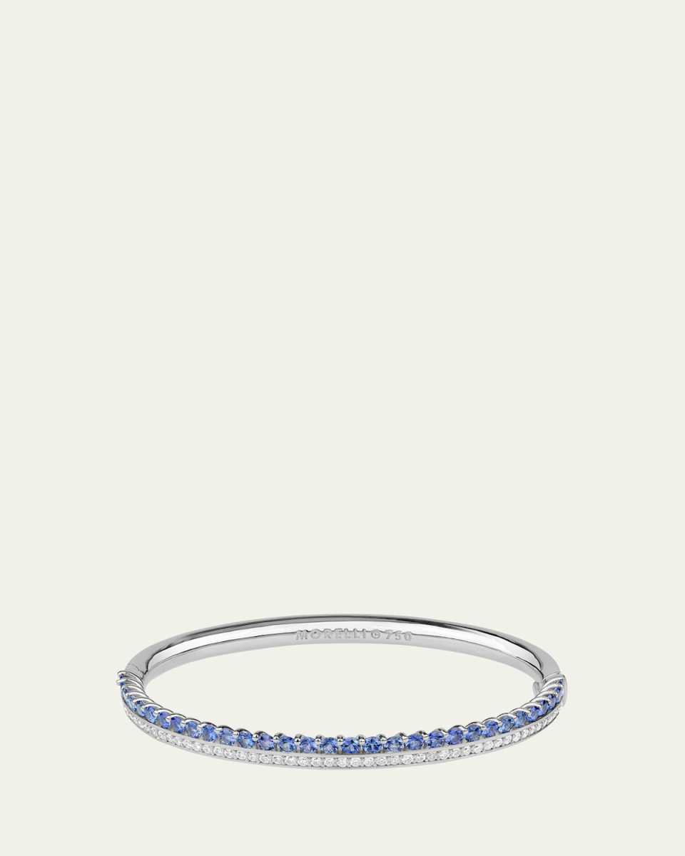 18K White Gold Off Set Pavé Diamond and Sapphire Bracelet, 7"